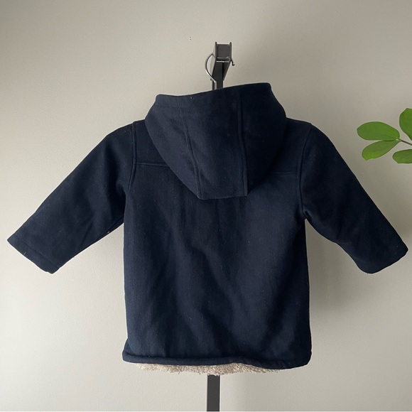 GAP Wool Hooded Toggle Coat Sherpa Fleece Blue Kids Boys Children’s Size 4 4T - Picture 2 of 5